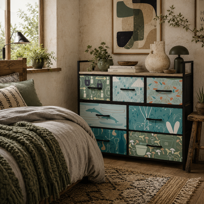 Larala Wooden Blue 7 Drawer Storage Chest
