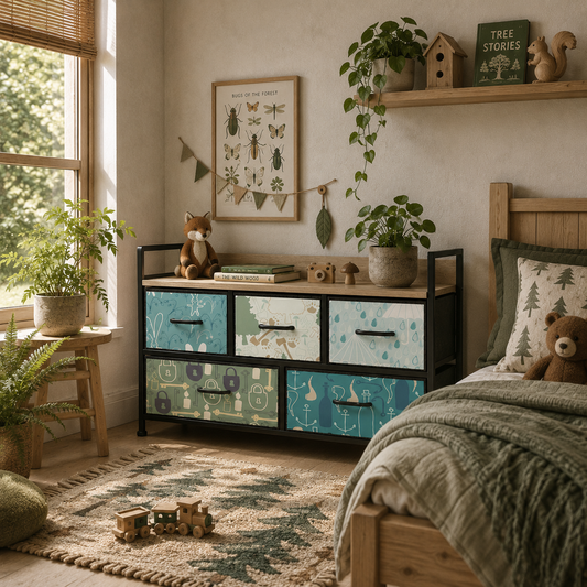 Larala Wooden Blue 5 Drawer Storage Chest