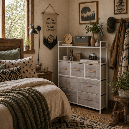 Rile Grey Fabric And Wood 7 Drawer Storage Chest