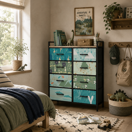 Larala Wooden Blue 8 Drawer Storage Chest