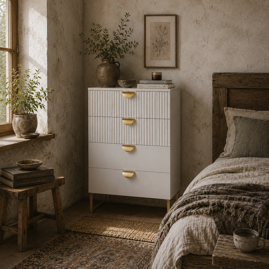 Nimise Wooden White Elegant 4 Drawer Chest Of Drawers