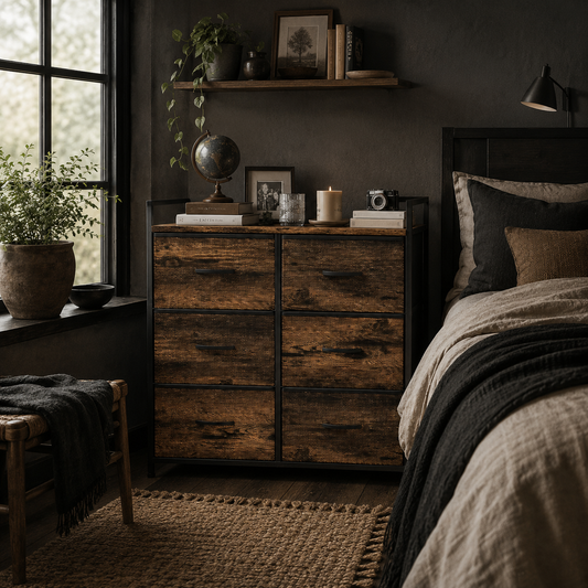 Luve Fabric And Wood Rustic Brown 6 Drawer Rustic Storage Chest