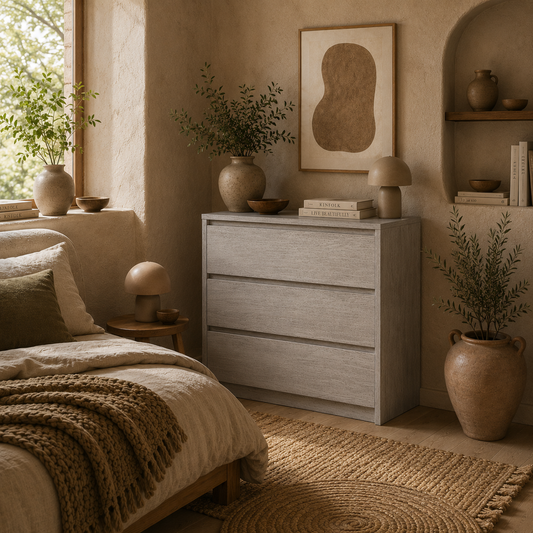 Serene Wooden Grey Wood Effect 3 Drawer Storage Chest