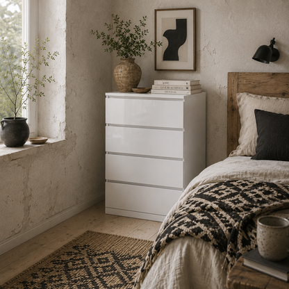 Diri High Gloss White 4 Drawer Chest Of Drawers With Modern Storage Design