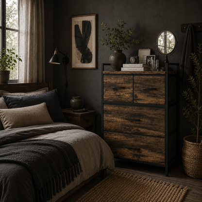 Tolito Fabric And Wood Rustic Brown 4 Drawer Rustic Storage Chest