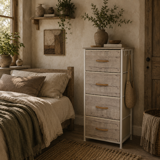 Kosatti Fabric And Metal Natural Wood Finish 4 Drawer Storage Chest