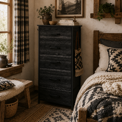 Koratti Fabric And Metal Black 5 Drawer Storage Chest