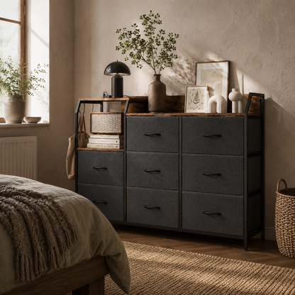 Comke Metal And Wood Brown And Black 8 Drawer Storage Chest With Integrated Charging Station