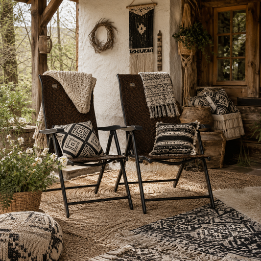 Noka Set Of 2 Metal Brown Folding Garden Chairs With 7 Position Reclining Backs