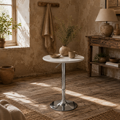 Nisapa Metal White Adjustable Round Bar Table With Swivel Top And Steel Base
