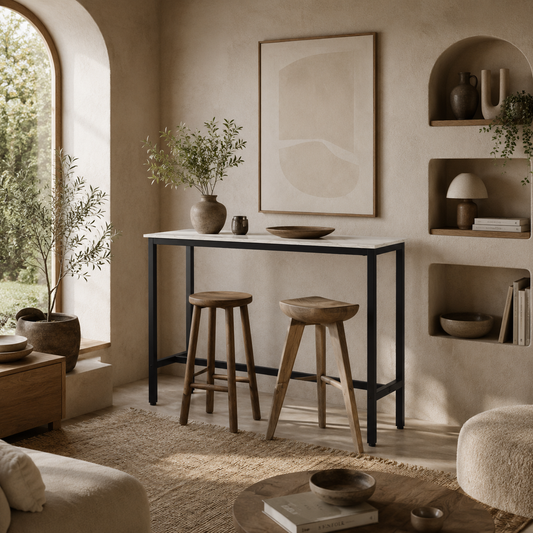 Nanotti Wooden White And Black Industrial Rectangular Bar Table For Small Spaces