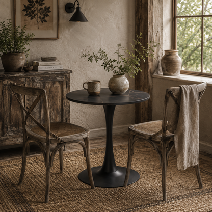 Dira Lina Metal And Wooden Black Round Bistro Dining Table