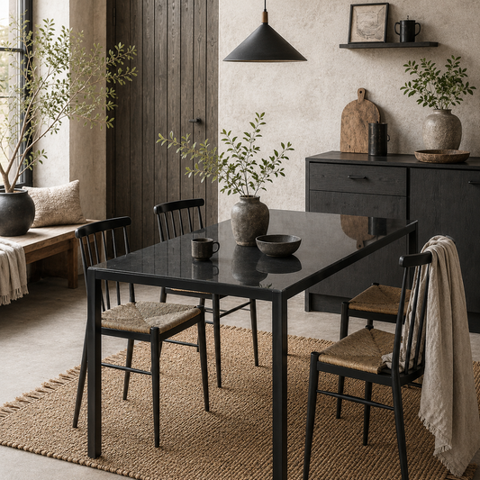 Tasefi 120cm Metal Black Rectangular Glass Dining Table 4 Seater Kitchen Table