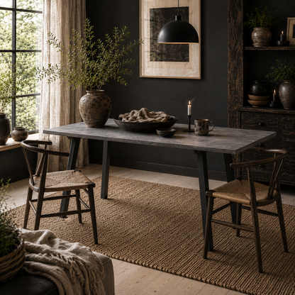 Roreso 120cm Metal And Wooden Dark Grey Rectangular Dining Table With Steel Legs