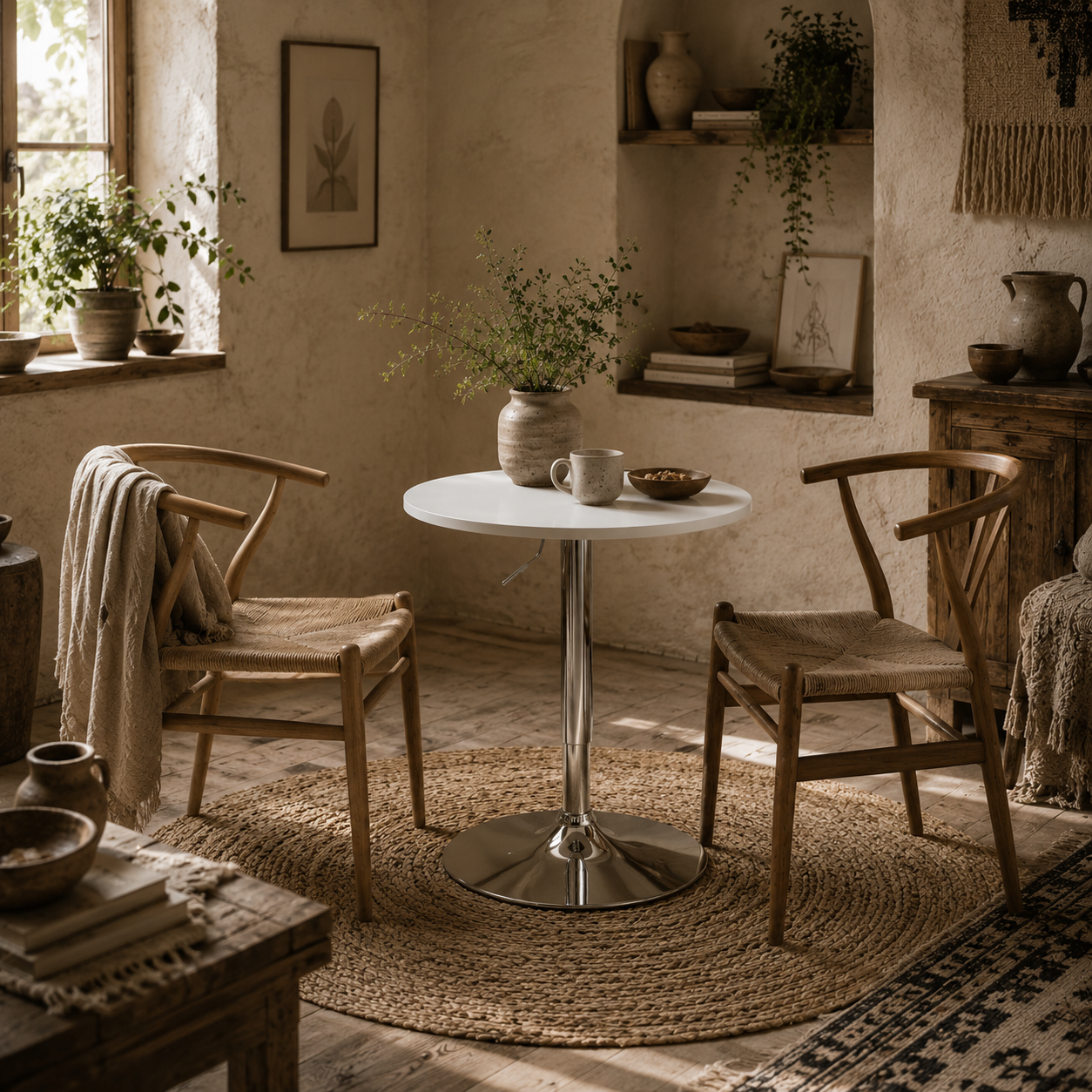 Rocolo Metal And Wooden White Adjustable H8 Round Bar Table With Swivel Top