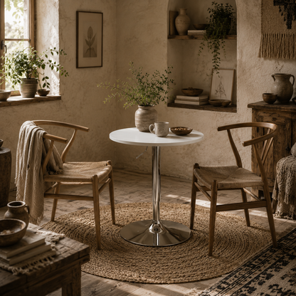 Rocolo Metal And Wooden White Adjustable H8 Round Bar Table With Swivel Top