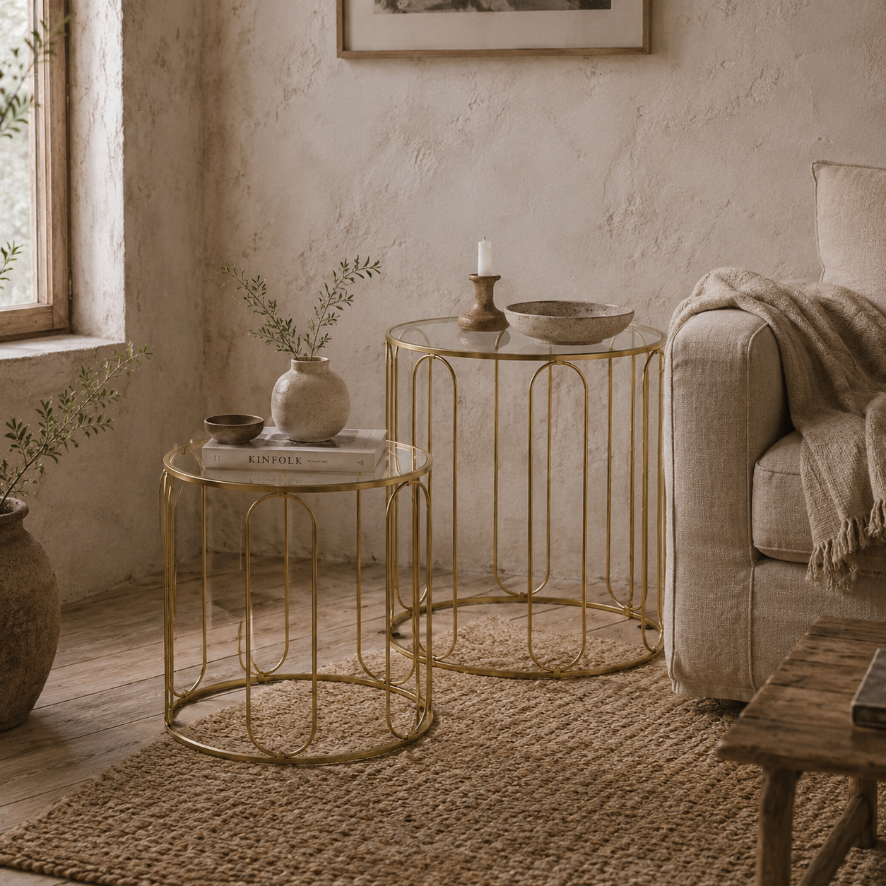 Rosa Metal Gold Tone Set Of 2 Elliptical Cut Out Nesting Tables