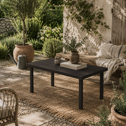 Satami Metal And Wooden Brown Outdoor Rectangular Coffee Table With Woodgrain Top