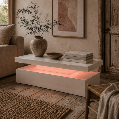 Lomoyo cm High Gloss White LED Coffee Table With Integrated Storage