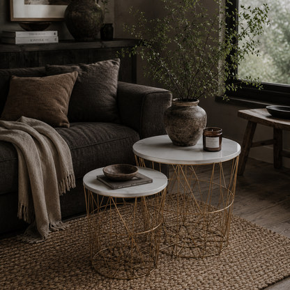 Tokael Metal And Wood White Set Of 2 Round Nesting Side Tables With Storage And Removable Tops