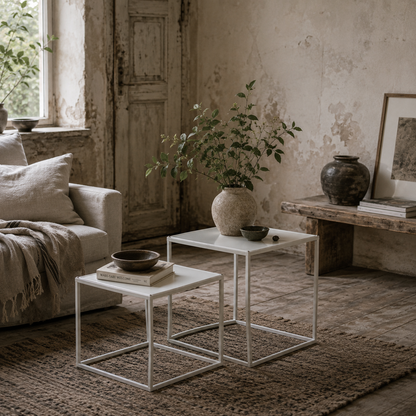 Ekmone  Metal And Wood White Square Nesting Coffee Tables Set Of 2