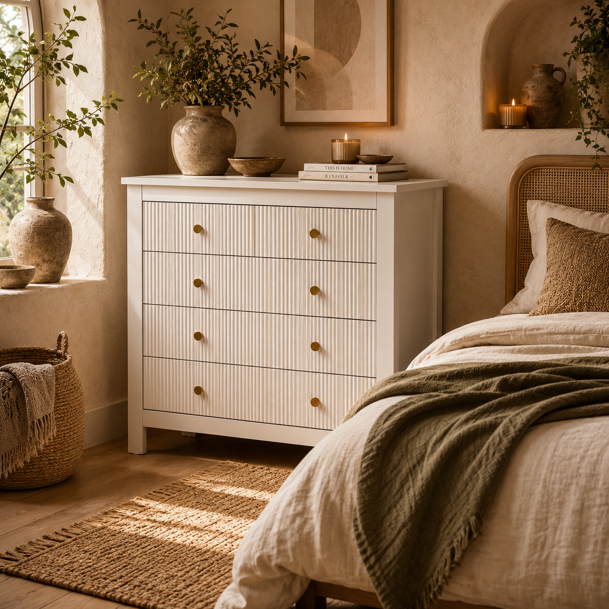 Vedise Wooden White Elegant 5 Drawer Chest Of Drawers