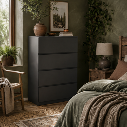 Retture Wooden Neutral Finish 4 Drawer Modern Storage Chest