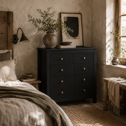 Dineta Wooden Black Elegant 5 Drawer Chest Of Drawers