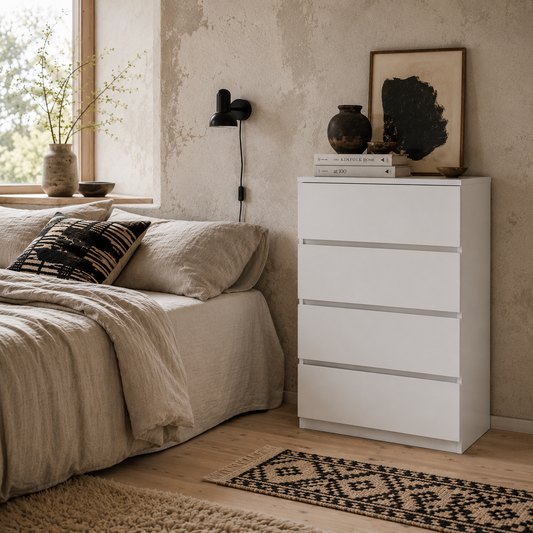 Lanodo Wooden Neutral Finish 4 Drawer Modern Storage Chest
