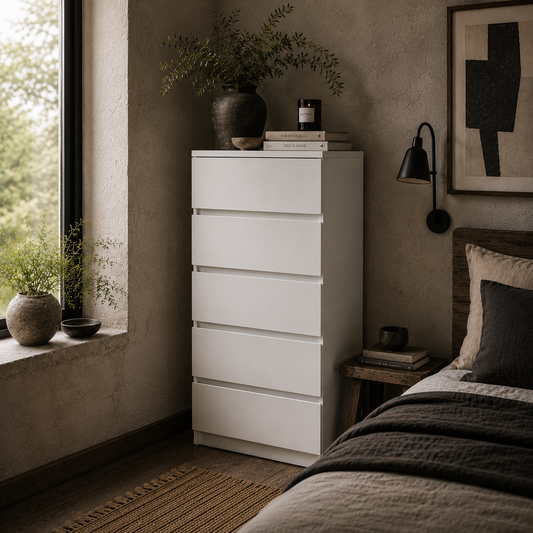 Staki Wooden Neutral Finish 5 Drawer Modern Storage Chest