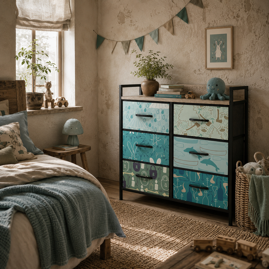 Sambo Wooden Blue 6 Drawer Storage Chest