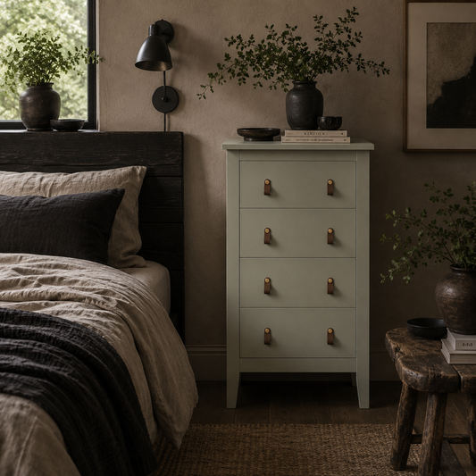 Viri Metal And Wood Green 4 Drawer Modern Storage Chest With Faux Leather Handles 60 x 40 x 98 cm