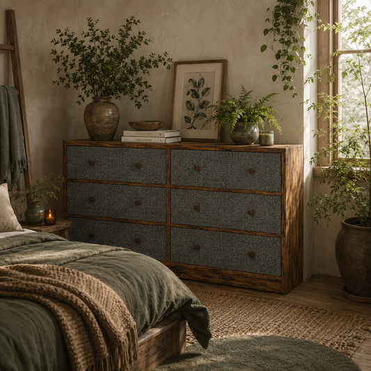 Sanovi Fabric And Wood Grey And Rustic Brown 6 Drawer Storage Dresser
