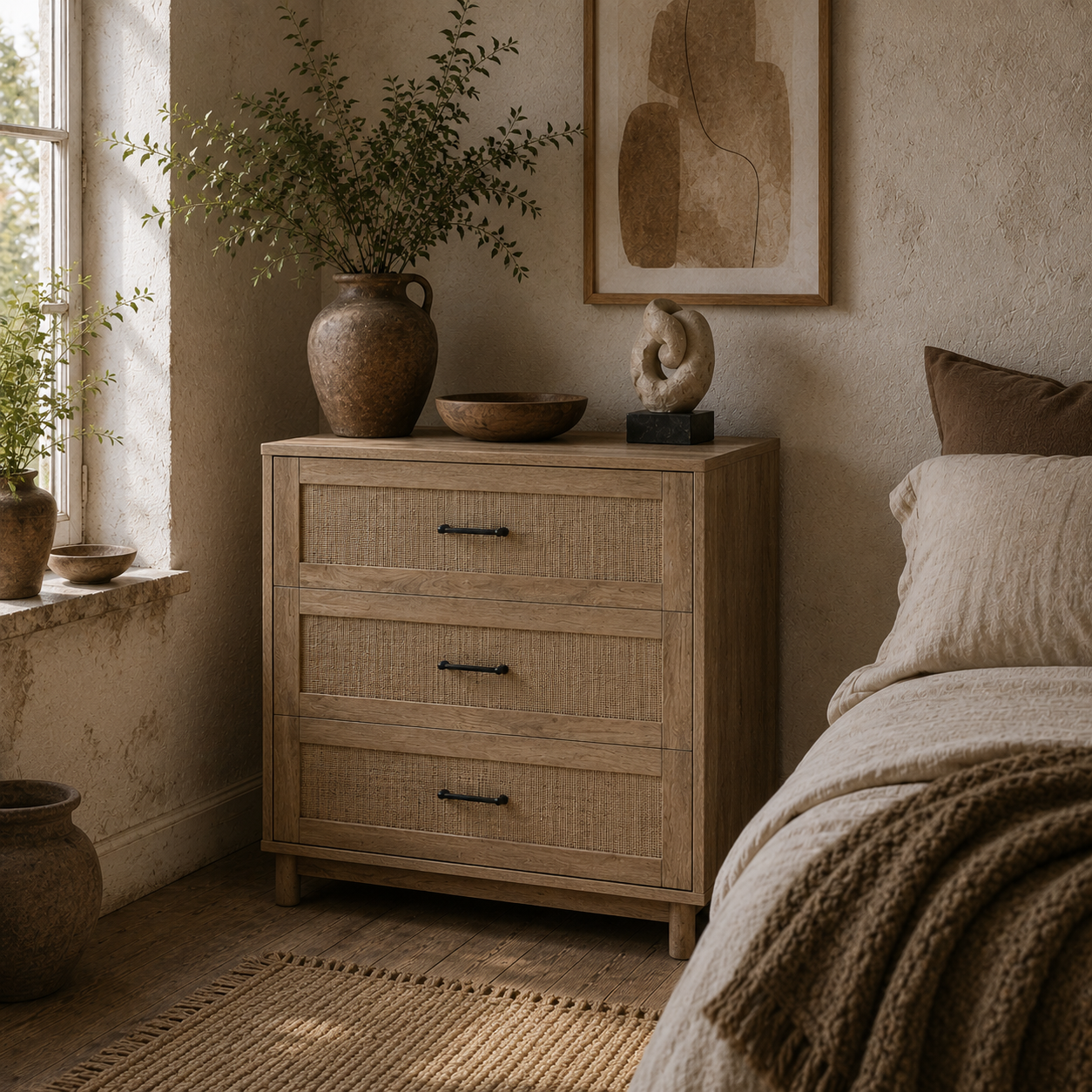 Zima Wood Oak Finish 3 Drawer Storage Chest 76 cm Wide