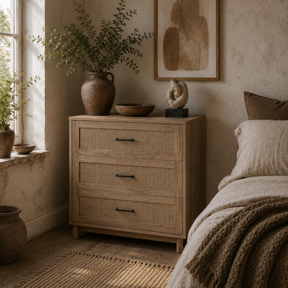 Zima Wood Oak Finish 3 Drawer Storage Chest 76 cm Wide