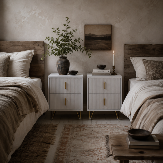 Nehana Set Of 2 Wooden White And Gold Tone 2 Drawer Bedside Chests