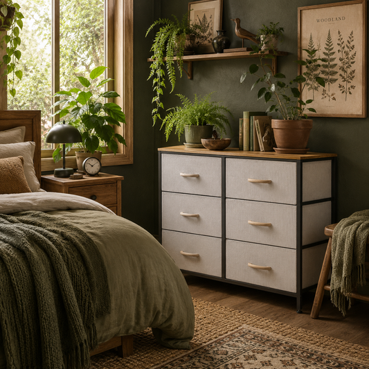 Nali Metal And Fabric Cream White 6 Drawer Industrial Storage Dresser With Steel Frame