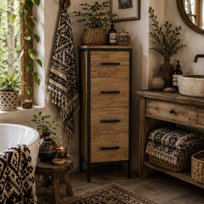 Nita Narrow Bathroom Storage Cabinet With 4 Drawers Oak Finish