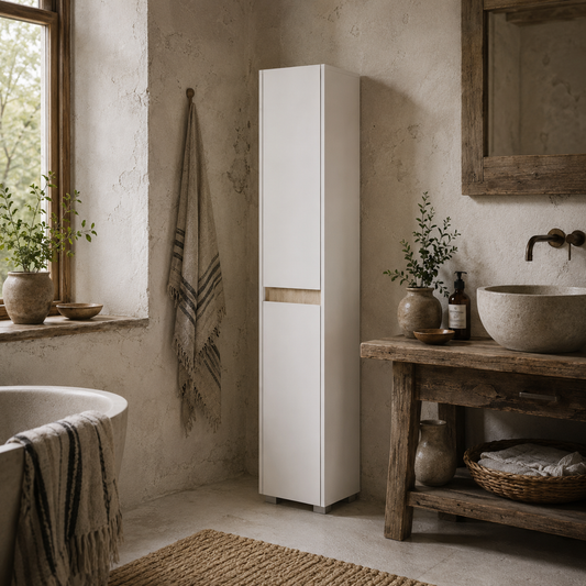 Moka Tall Freestanding Bathroom Cabinet With 5 Tier Adjustable Shelving White