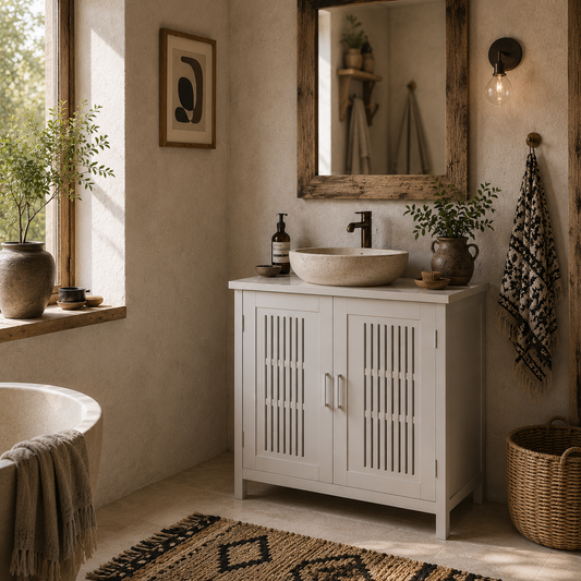 Novaso White Under Sink Vanity Unit With Double Doors And Adjustable Shelving Modern Design