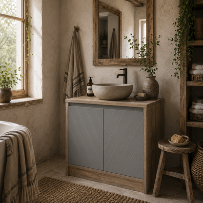 Movese Freestanding Under Sink Storage Cupboard With Adjustable Shelving Grey
