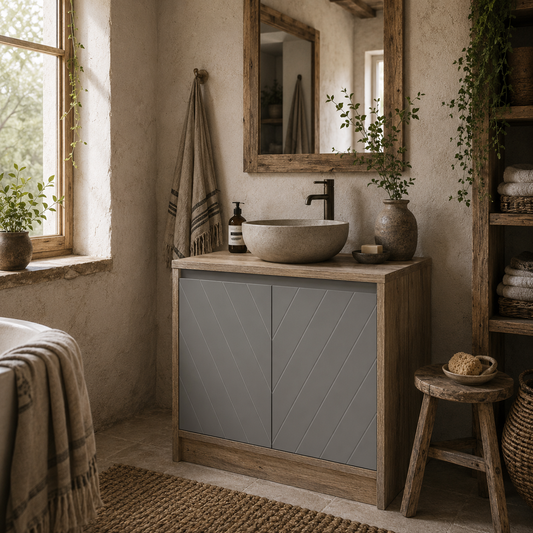 Movese Freestanding Under Sink Storage Cupboard With Adjustable Shelving Grey