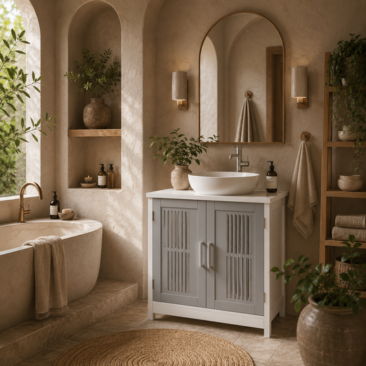 Nelike Grey Under Sink Vanity Unit With Double Doors And Adjustable Shelving Modern Design