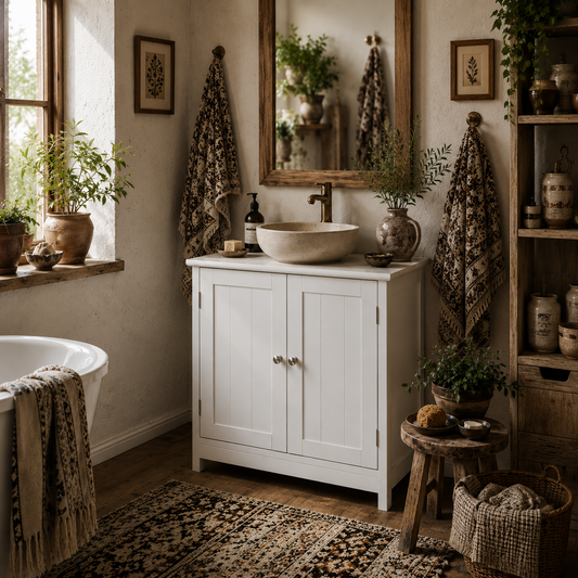 Fabka White Under Sink Vanity Cupboard With Double Doors And Adjustable Shelving For Fauxdestal Or OFauxn Basin