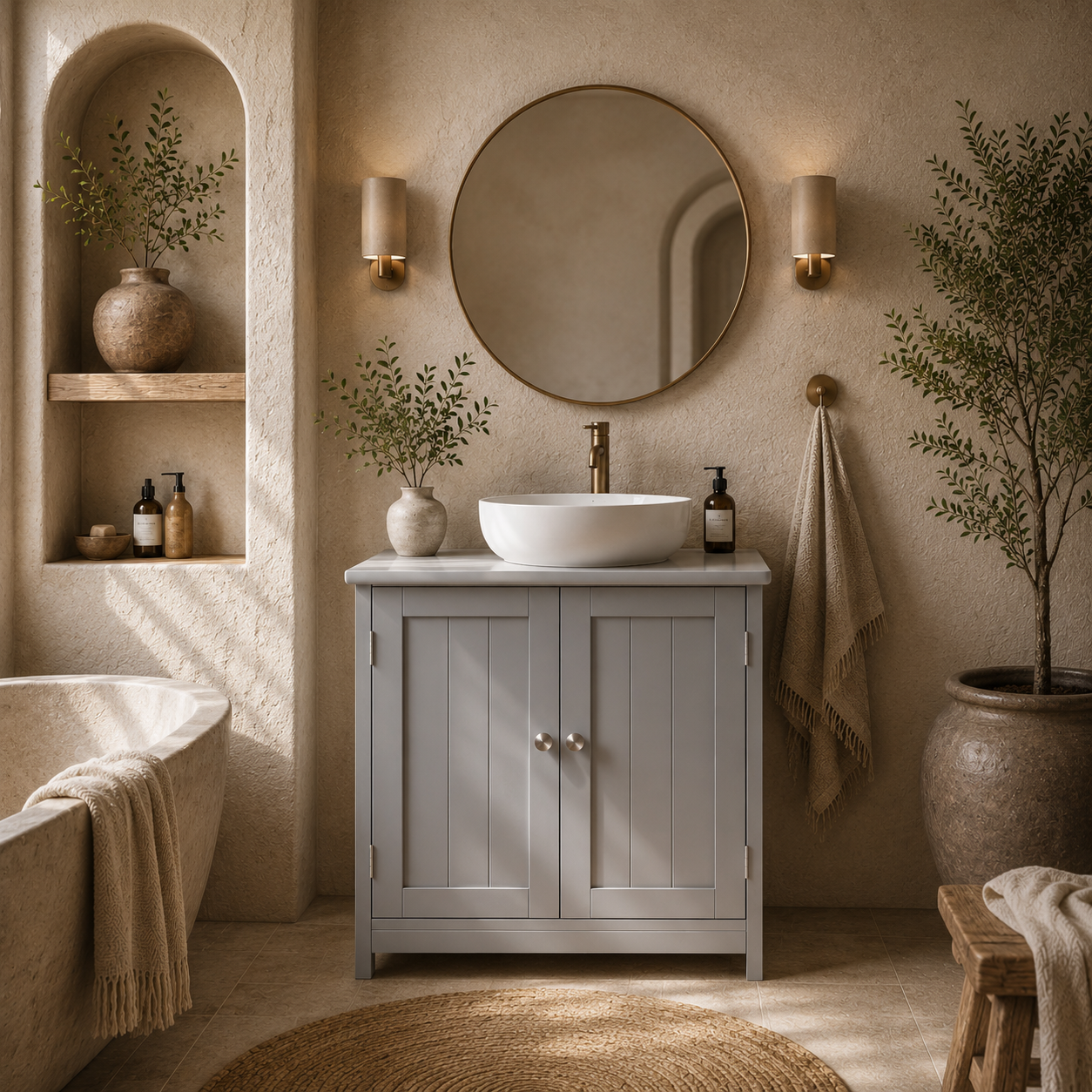 Seseha Grey Under Sink Vanity Cupboard With Double Doors And Adjustable Shelving For Fauxdestal Or OFauxn Basin