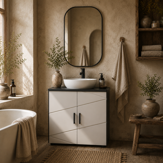 Fazorari Light Grey Pedestal Sink Storage Cabinet With Adjustable Shelving And U Cut Out Design