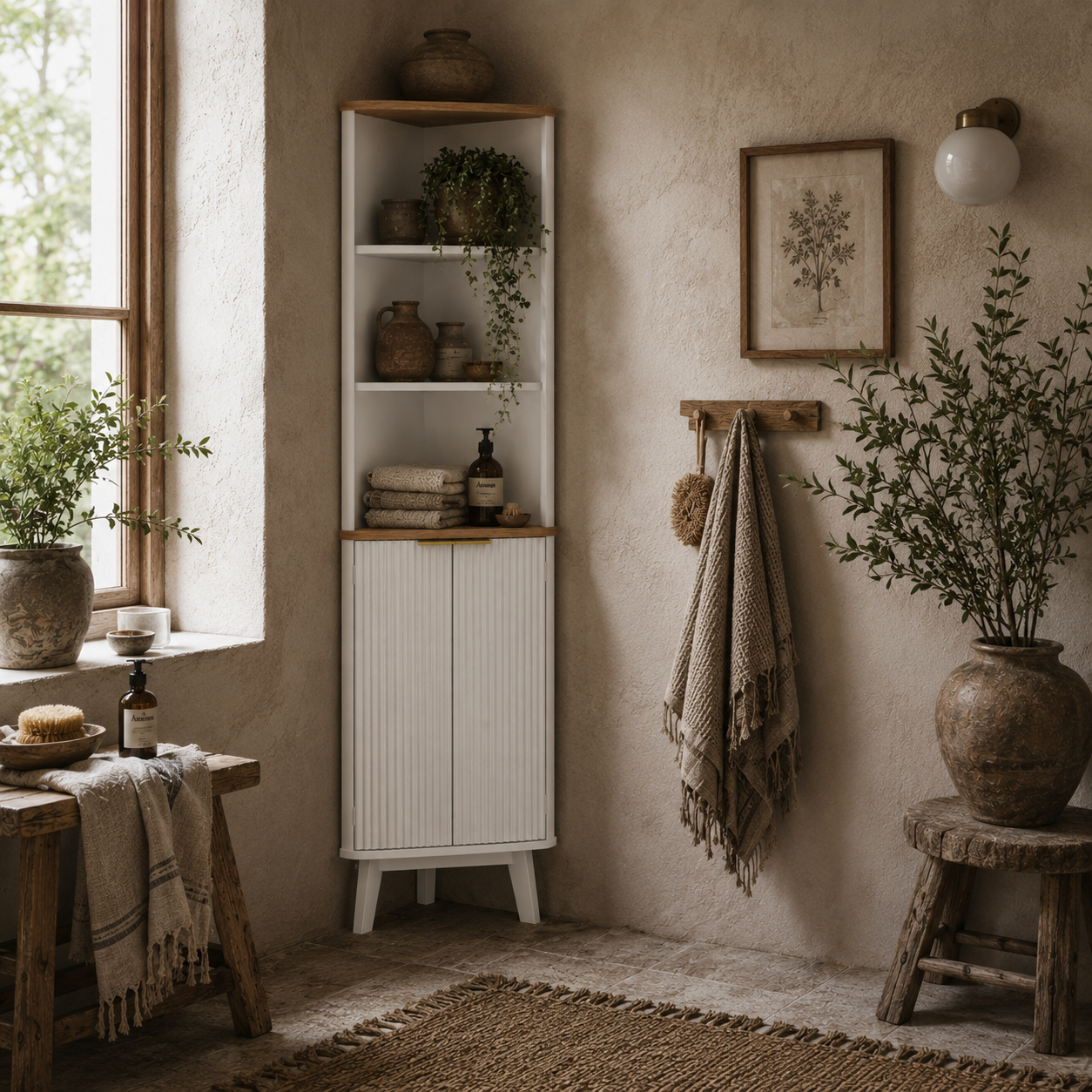 Ledira Tall Slim Freestanding Bathroom Storage Cabinet With Curved Profile Doors And Adjustable Shelves White