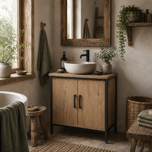 Mosu Under Sink Bathroom Vanity Cabinet With Double Doors And Adjustable Shelving Oak Finish