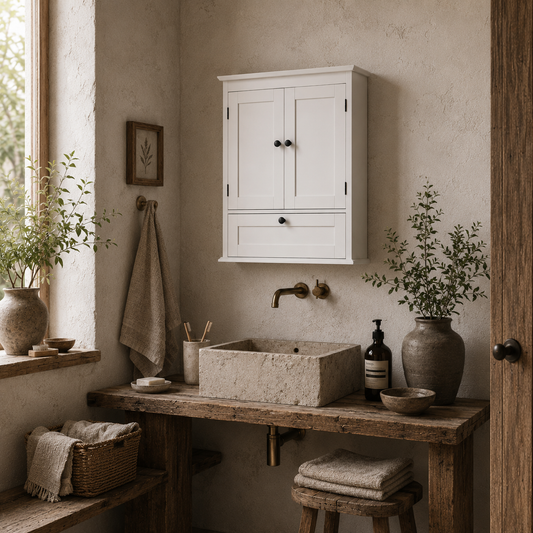 Nelavi Wall Mounted Bathroom Storage Cabinet With Adjustable Shelving And Recessed Doors White
