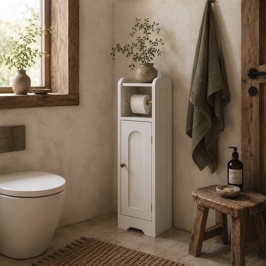 Luluno Compact Bathroom Storage Cabinet With Toilet Roll Holder White